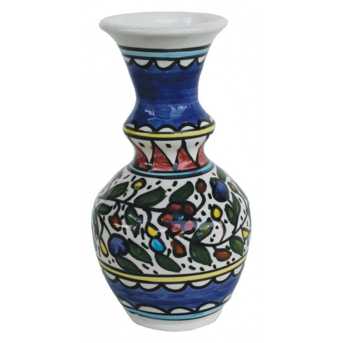 Armenian Ceramic Curved-Neck Vase with Floral Motif
