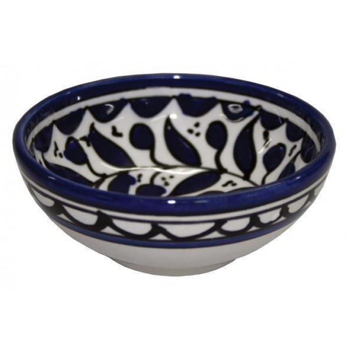 Armenian Ceramic Deep Bowl with Anemones Flower Motif in Blue