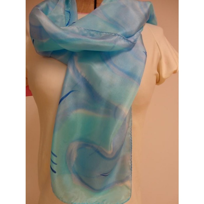 Silk Scarf with Azure Coiling Print by Galilee Silks