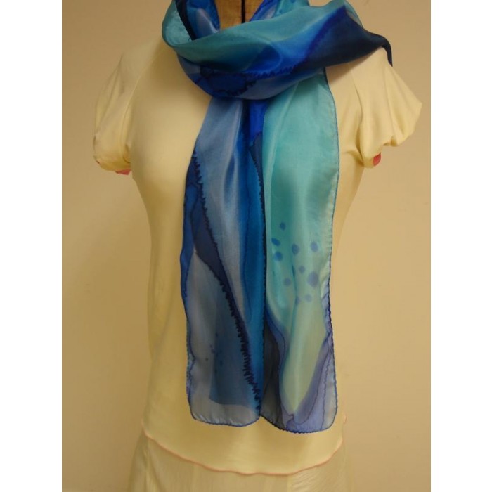 Silk Scarf with Diamond Shapes in Blue Shades by Galilee Silks