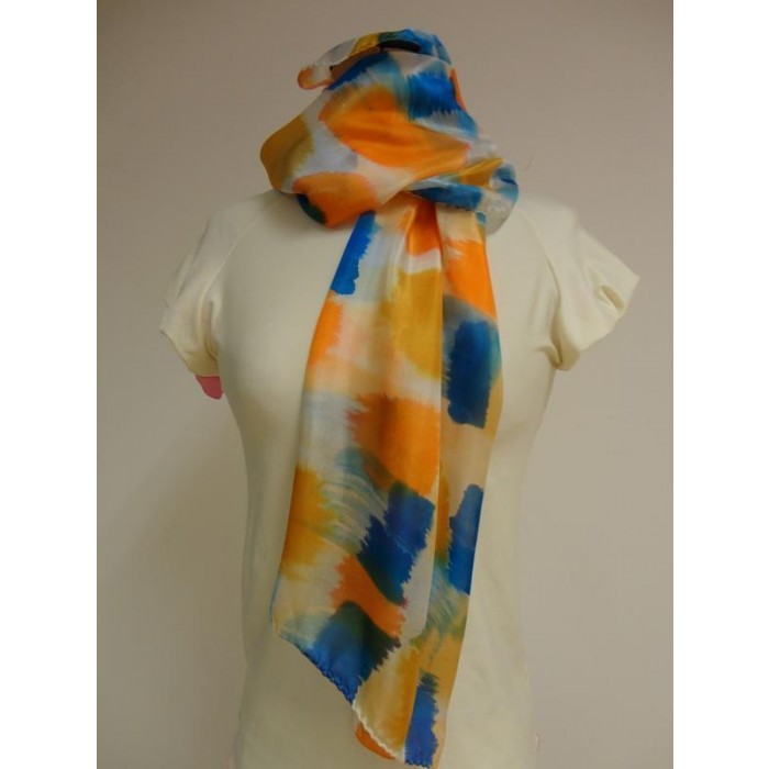 Silk Scarf in Cream with Blue & Orange Patches by Galilee Silks