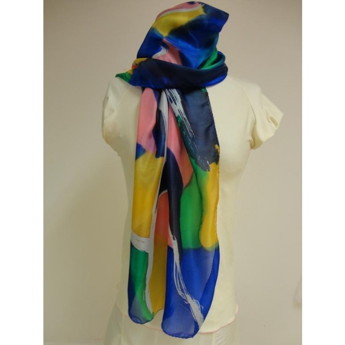 Silk Scarf with Colorful Patches by Galilee Silks