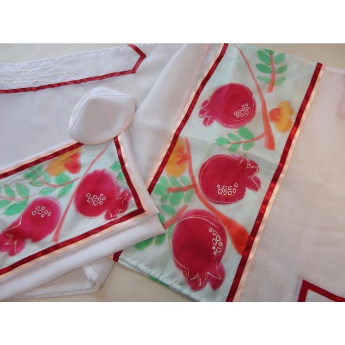 Women’s Tallit with Pomegranates Silk Painting by Galilee Silks