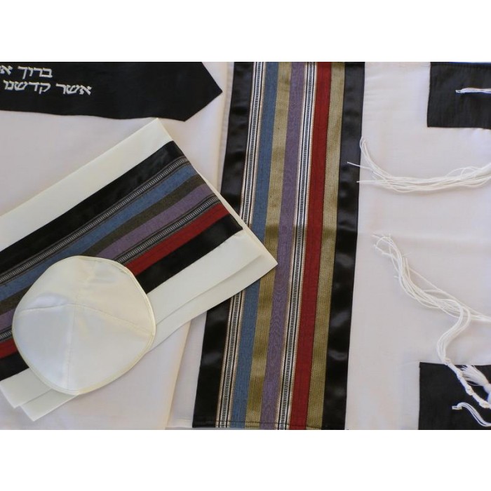 Tallit in White with Colorful Stripes by Galilee Silks
