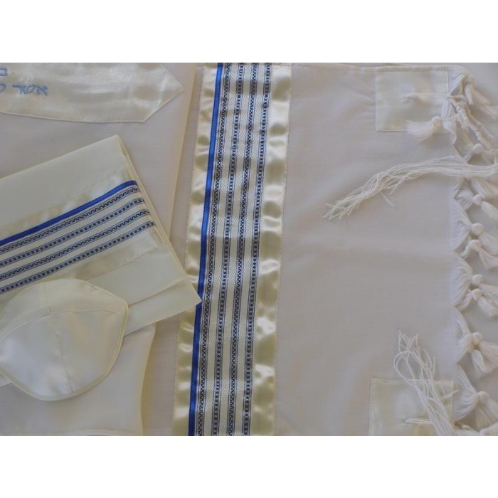 Tallit with White & Blue & Stripes by Galilee Silks