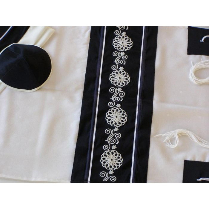 Tallit in White & Black with White Pattern by Galilee Silks
