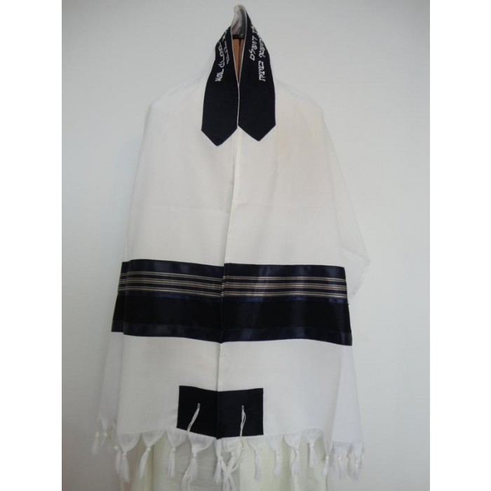 Tallit in White & Black with Silver Pattern by Galilee Silks