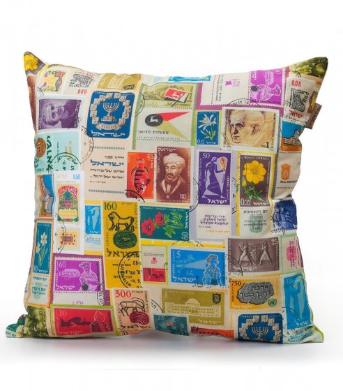 Cushion with Israeli Stamps Design