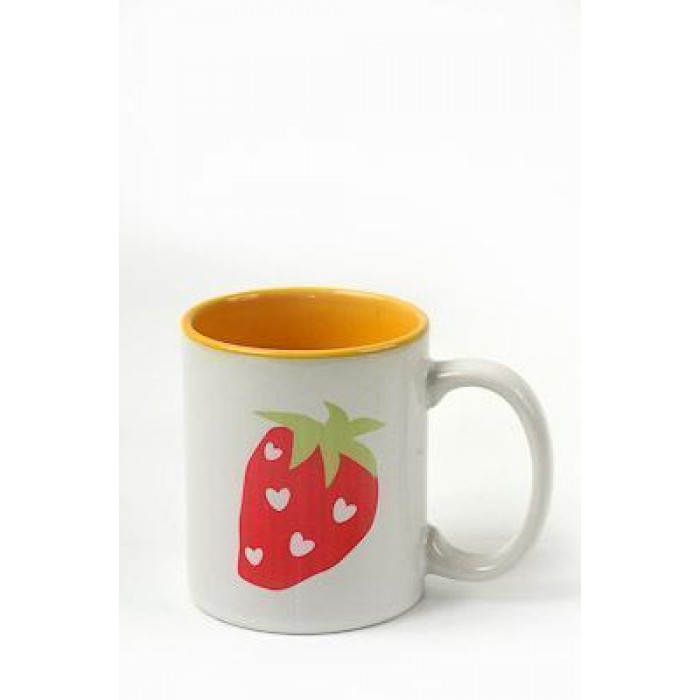 Ceramic Mug with Strawberry Design and Inner Yellow