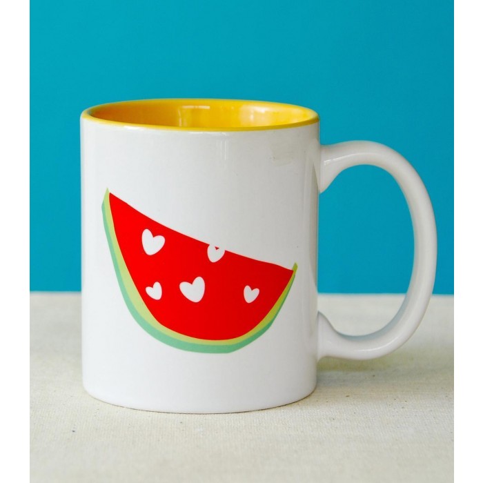 Ceramic Mug with Watermelon Design and Inner Yellow