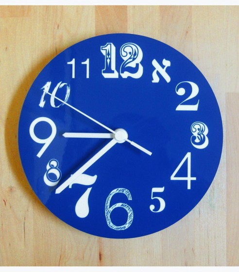 Wall Clock in Royal Blue with Numbers in Contrasting Fonts