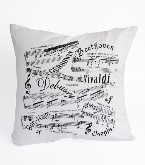 Cushion with Musical Notes in Black and White