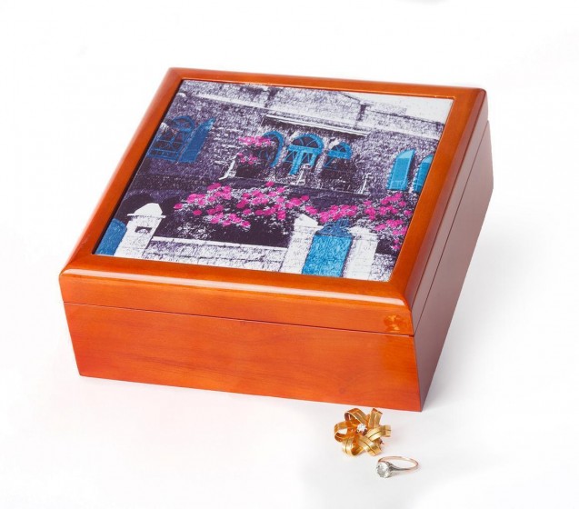 Jewelry Box with Jerusalem House Design in Blue