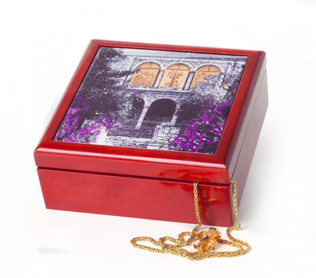 Jewelry Box with Jerusalem House Design in Orange