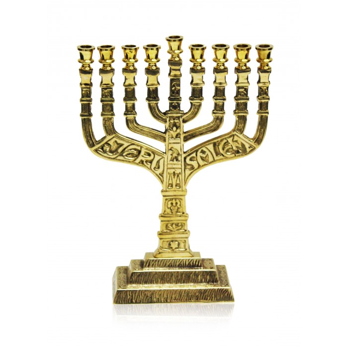 Menorah in Classic Antique Jerusalem Design in Gold
