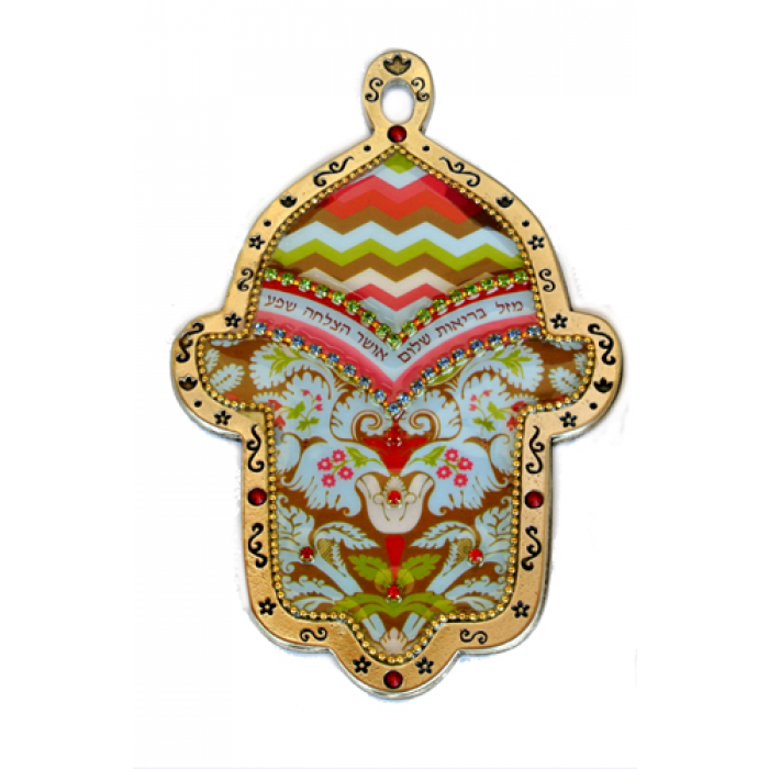 Hamsa Blessings with Crystals in a Striped & Tulip Design
