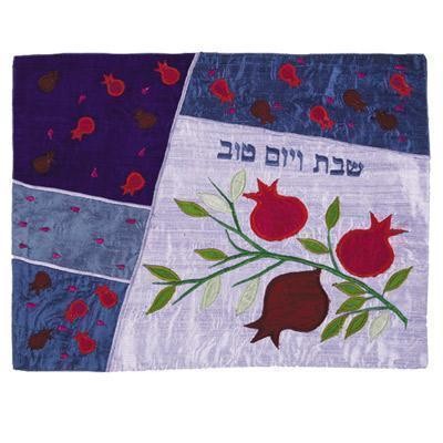 Blue Challah Cover with Appliqued Pomegranates-Yair Emauel