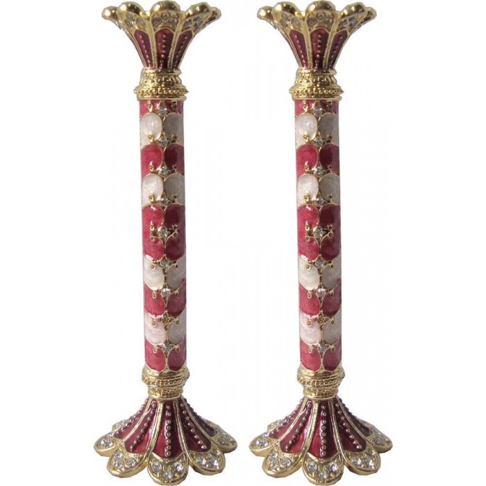 Miniature Candlesticks in Jeweled Red Filigree 