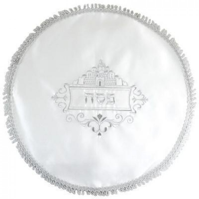 Matzah Cover in White Satin with Silver Embroidery