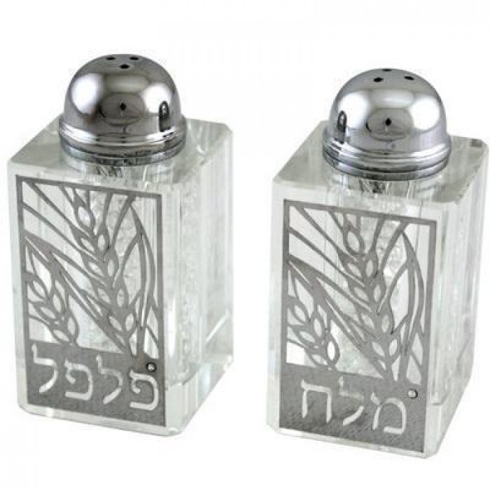 Crystal Set of Salt & Pepper Shakers with Wheat Pattern