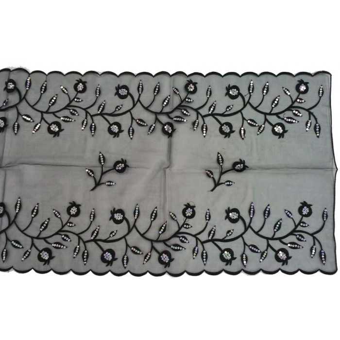 Table Runner with Black Pomegranates and White Sequins