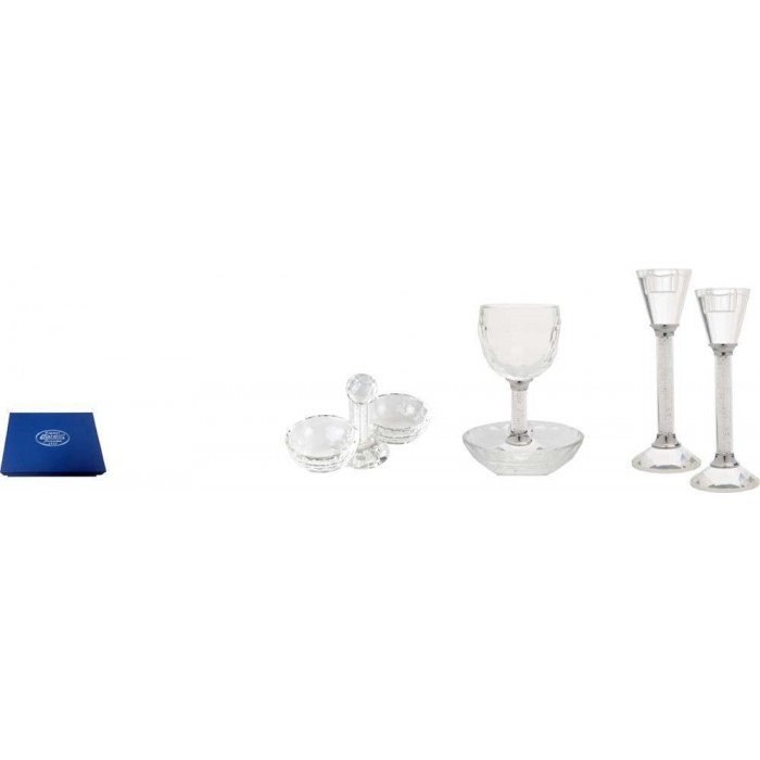 Crystal Set of Salt & Pepper Cellars with Kiddush Cup and Candlesticks
