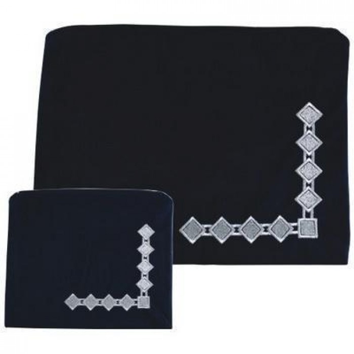 Tallit & Tefillin Bag Set in Black Velvet with Corner Ornament