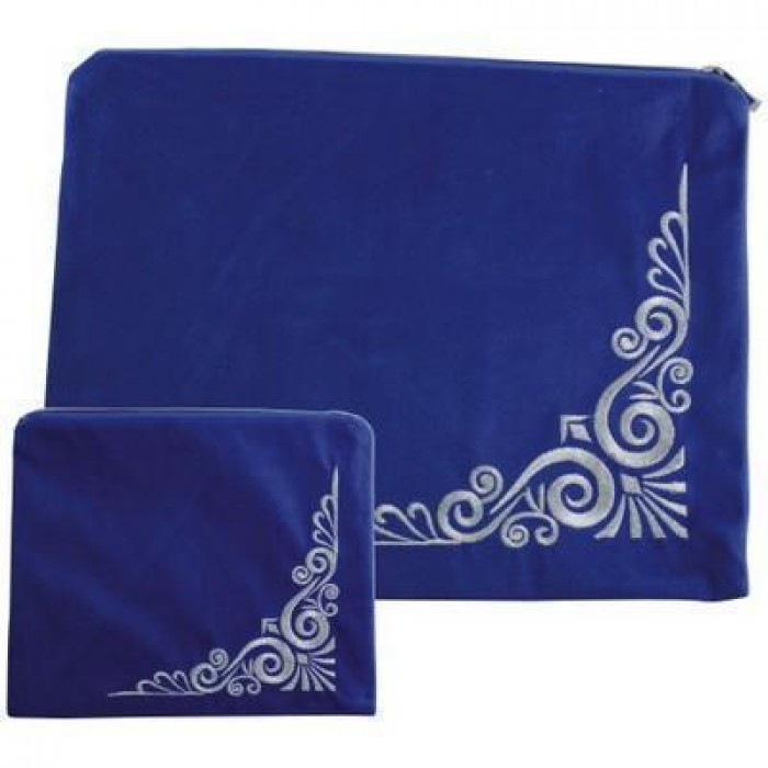 Tallit and Tefillin Bag Set with Intricate Corner Design in Velvet
