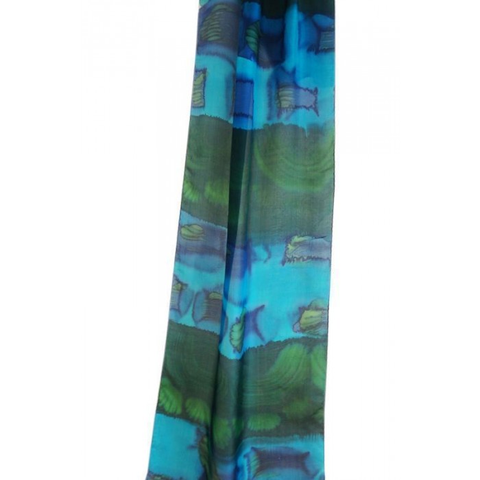 Silk Scarf in Green & Turquoise with Patches