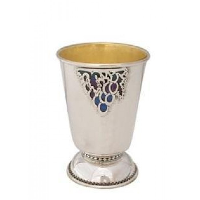 Kiddush Sterling Silver Cup with Grapevines & Filigree by Nadav Art