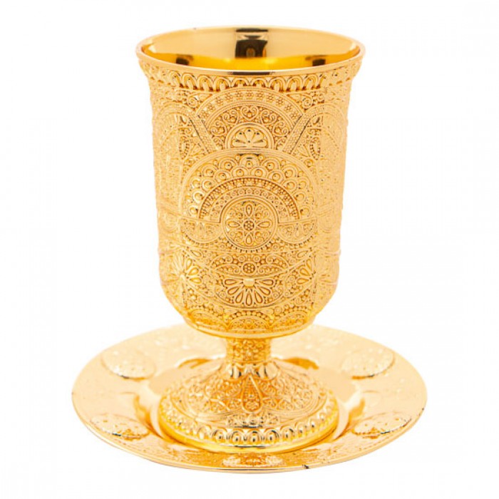 Gold Plated Metal Kiddush Cup Goblet for Shabbat and Holidays wj-AT-UK42090
