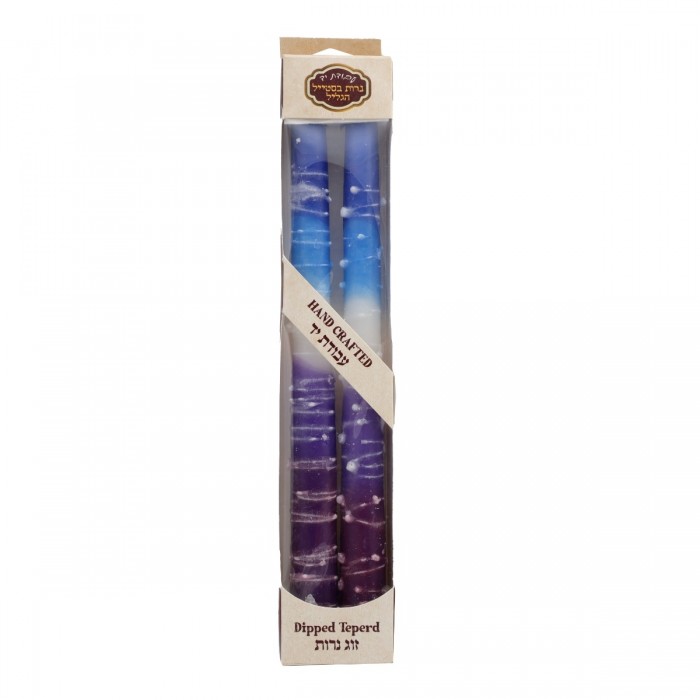 Wax Shabbat Candles by Galilee Style Candles in Blue and Purple