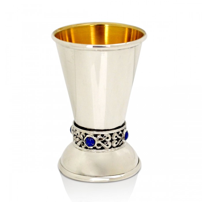 Set of Liquor Cups in Sterling Silver with Decorative Stem by Nadav Art