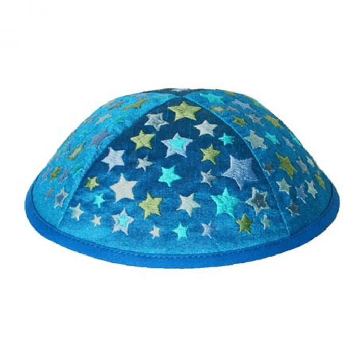 Yair Emanuel Blue Embroidered Kippah With Stars