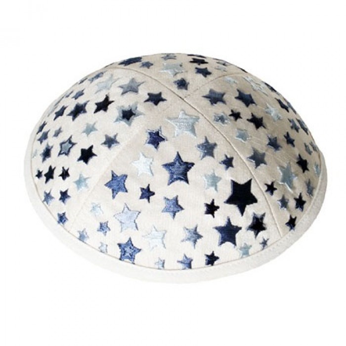 Yair Emanuel White Embroidered Kippah With Stars