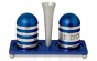 Modern Salt and Pepper Shake Set with "Hamotzi" and Tray by Nadav Art in Blue
