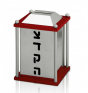 Square Tzedakah Box with Silver Finish in Red

