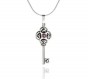 Key Pendant in Sterling Silver with Hearts and Garnet Stone by Rafael Jewelry