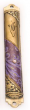 Brass Mezuzah with Leaf Oriental Design in Purple