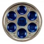 Round Seder Plate in Aluminum & Blue Enamel with Pomegranates