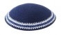 DMC Knitted Kippah in Blue with Blue and White Border