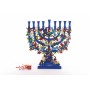 Yair Emanuel Large Blue Menorah with a Tree Design and Birds in Lazer-Cut Metal