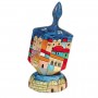 Yair Emanuel Multi-colored Large Wooden Dreidel with Holy City Design and Stand