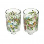 Yair Emanuel Painted Glass Candle Holders with Bird and Flower Design 