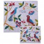 Yair Emanuel Silk Matzah Cover Set with Birds on Blue Background