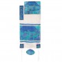 Yair Emanuel Hand Painted Tallit with Jerusalem Gate in White and Blue Silk