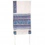 Yair Emanuel Hand Painted Tallit with Twelve Tribes in White and Blue Silk