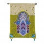 Yair Emanuel Raw Silk Embroidered Small Wall Decoration with Hamsa in Green
