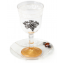 White Leaves Kiddush Cup with Grapes and Red Beaded Saucer