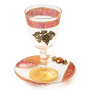 Glass Kiddush Cup of Red Hues with Grapes and Orange Beaded Saucer